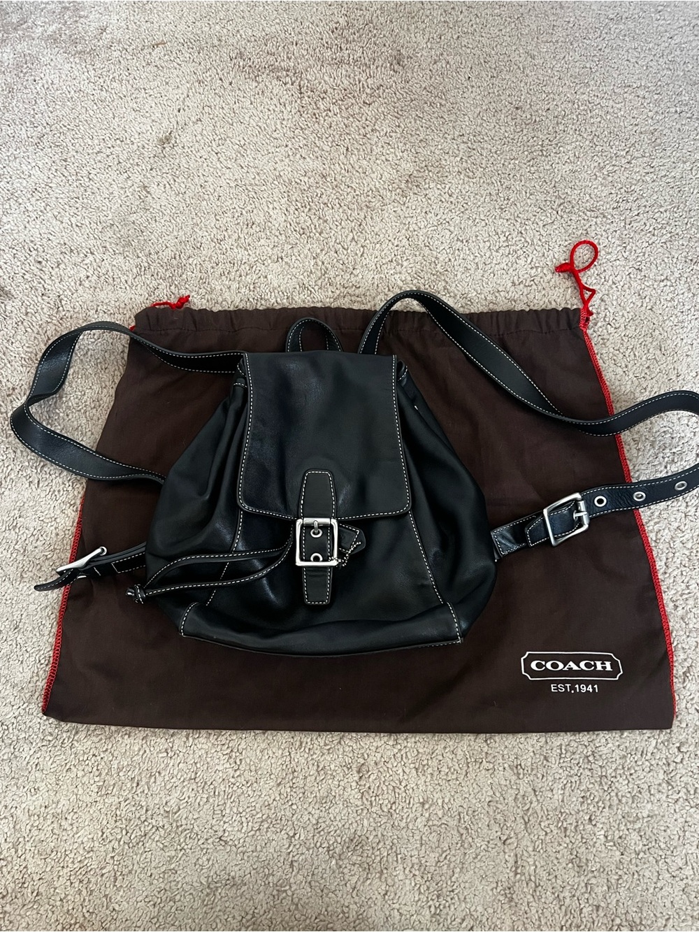 Coach Black Leather Backpack Purse - Picture 4 of 6